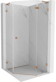 Mexen Lunar, L päťuholníkový sprchový kút s pravým sklonom 80 x 80 cm, 8mm číre sklo, profil medená matná, 831L-080P-080L-65-00-P