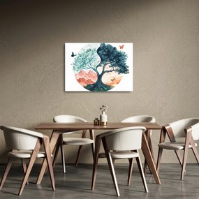 Sklenený obraz – Akvarelový strom plný života (70x50 cm)