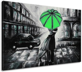 Gario Ručne maľovaný obraz Zelený bozk v daždi Veľkosť: 120 x 80 cm