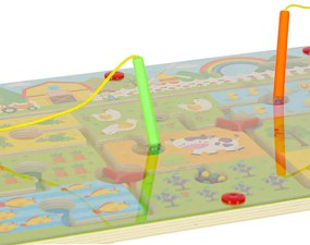 KIK Magnetická hra – Bludisko na cesty pre deti 3+ (drevená, farma, s magnetickou fixkou)