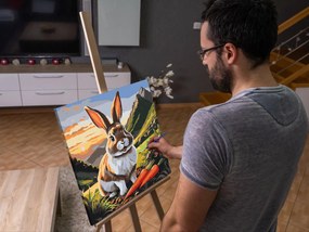 Gario Maľovanie podľa čísel Veselý zajačik s mrkvou Rozmery: 50 x 50 cm, Rámovanie: S vnútorným rámom