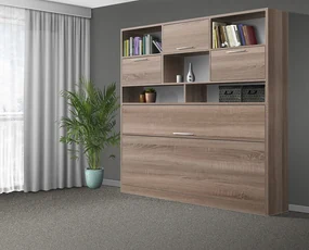 Nabytekmorava Sklápacia posteľ VS1056 MAX, 200x90cm farba lamina: dub sonoma tmavá/biele dvere, Varianta dverí: lesklé