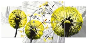 Gario Obraz s hodinami Krásne žlté púpavy - 3 dielny Rozmery: 100 x 70 cm