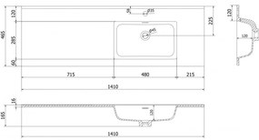 Mexen Otis, umývadlo na zapustenie 141 x 46,5 cm, pravé, biela lesklá, 25181400P