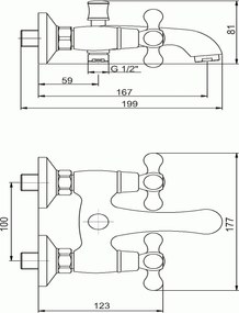 Novaservis Retro II, vaňová batéria bez príslušenstva 100 mm, chrómová, 99124/1,0