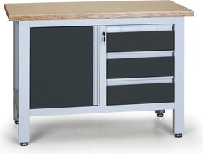 Pracovný stôl do dielne G6, 3 zásuvky, 1 skrinka, 1200 x 600 x 860 - 900 mm, grafit
