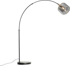 Oblúková lampa čierna so zlatom a dymovým sklom - Zuzanna