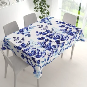 Biante Bavlnený obdĺžnikový obrus Sandra SA-605 Modrý eukalyptus na bielom 140x220 cm