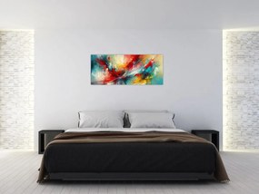 Obraz – Abstrakcia s červenou (120x50 cm)