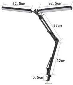 Stolná lampa Platinet Flexy 20 W, 2 ramená + klip, čierna