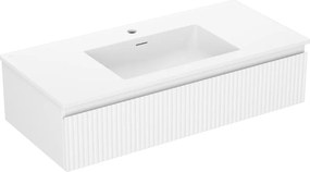 Mexen Rivel, kúpeľňová skrinka 100 cm s umývadlom Otis, 1 zásuvka, drážkovaná, biela matná, 91A20-10023-1-BF01-W18M01
