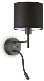 Ideal Lux - LED Flexib. lampa s montúrou SET UP 1xE27/42W+LED/3W/230V USB čierna