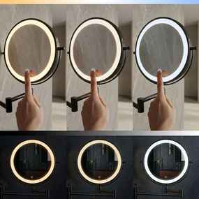 Rea Glow, kozmetické LED zrkadlo nástenné 20 cm, čierna matná, HOM-70000