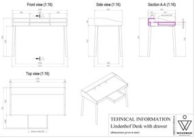 Pracovný stôl so sekretárom 60x120 cm Lindenhof – Woodman