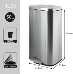 Nášľapný oceľový odpadkový kôš v matne striebornej farbe 50 l Akira – Spirella