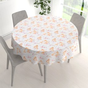 Biante Detský bavlnený okrúhly obrus Sandra SA-694 Veveričky a líšky medzi kvietkami na bielom Ø 120 cm