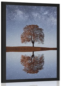 Plagát hviezdna obloha nad osamelým stromom - 20x30 black