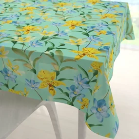 Biante Teflónový štvorcový obrus TF-082 Žlto-modré ľalie na mintovom 110x110 cm