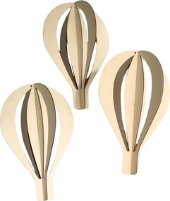 Súprava 3D teplovzdušných balónov – drevená stropná dekorácia pre deti (3 ks)