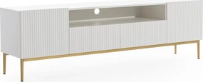 TV skrinka so zásuvkami Nicole 200 cm - biely mat / zlaté nožičky