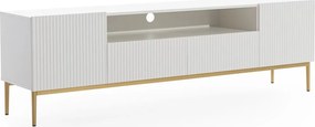 TV stolík Nicole 200 cm s otvorenou policou - biely mat / zlatá