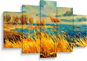 Obraz - Západajúce slnko nad jazerom, akrylová maľba (150x105 cm)