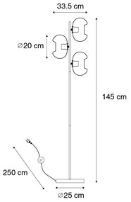 Stojaca lampa v štýle Art Deco čierna s dymovým sklom 3-svetlo - Ayesha