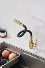 Gamma Flex 4000, stojanková drezová batéria s flexibilným ramenom, 2-funkčný výtok, čierna-zlatá matná, GMA-BFX-4000BGD