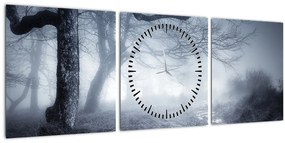 Obraz - Cesta v hmle (s hodinami) (90x30 cm)