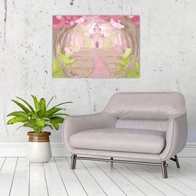Sklenený obraz - Cesta do ružového kráľovstva (70x50 cm)