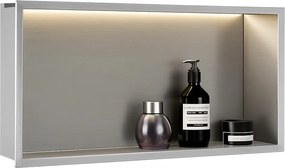 Rea Vstavaná kúpeľňová polica s LED osvetlením 60x30 cm, kartáčovaná oceľ