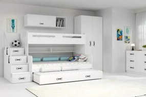 Poschodová posteľ s prístelkou MAX 3 rozšírená 200x120 biela - biela