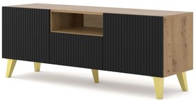 TV skrinka/stolík PB 150 2D1S Rowanna (dub artisan + čierna + zlatá). Akcia -20%. Vlastná spoľahlivá doprava až k Vám domov. 1125096