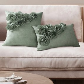 Dekorstudio Obliečka na vankúš FLORES 7 s aplikáciou ruží - zelená