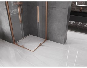 Mexen Velar Duo, sprchový kút s posuvnými dverami 90(dvere) x 90(dvere) cm, 8mm číre sklo, medená matná profil, 871-090-090-02-65