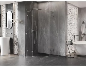 Mexen Lunar, L polkruhový výklopný sprchový kút 90 x 90 cm, 8mm číre sklo, oceľový profil, 833L-090L-090P-97-00