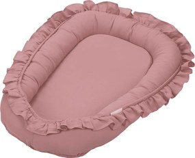 Ľanové hniezdo pre bábätko s volánom sýto ružová