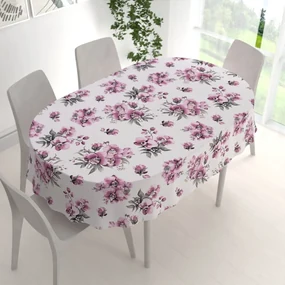 Biante Bavlnený oválny obrus Sandra SA-623 Lila orchidey na bielom 140x180 cm
