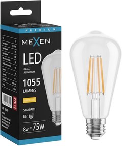 Mexen Vintis, LED filamentová žiarovka E27, ST64, 8 W, teplá biela 2700K, číra, L152-E27-0827-00