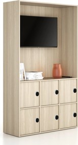 Kancelárska skriňa FRAME, 6x dvere, priestor pre TV, 1299 x 450 x 2162 mm, kódový zámok, dub prírodný