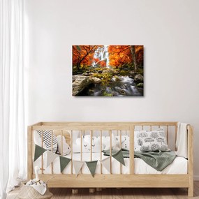 Sklenený obraz - Vodopády v oranžovom lese (70x50 cm)