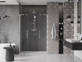Mexen Velar L Duo, posuvné sprchové dvere do otvoru 160 cm, 8mm číre sklo, brúsená oceľ, 871-160-003-02-97
