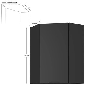 Horná rohová kuchynská skrinka Siber 60x60 GN-90 1F - čierna