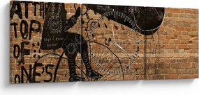 Obraz - Muž na bicykli v Banksyho štýle (s hodinami) (90x30 cm)