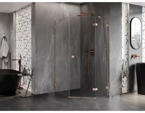 Mexen Lunar, päťuholníkový sprchový kút s pravým sklonom 90 x 100 cm, 8mm číre sklo, profil medená matná, 831-090P-100L-65-00-P