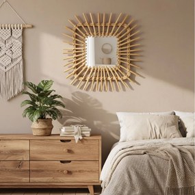 Tutumi Tutumi, nástenné zrkadlo Boho 45x45 cm QDJ071, svetlá hnedá, HOM-02818