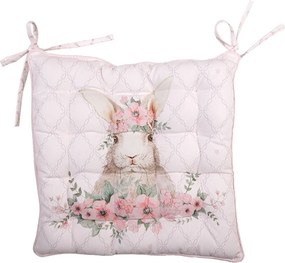 Ružový bavlnený sedák s výplňou s králikom Floral Easter Bunny - 40*40*4 cm