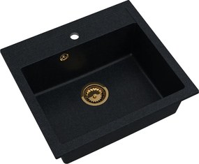 Sink Quality Ferrum, kuchynský granitový drez 565x510x205 mm + zlatý sifón, čierna škvrnitá-Brocade, SKQ-FER.B.1K60.XG