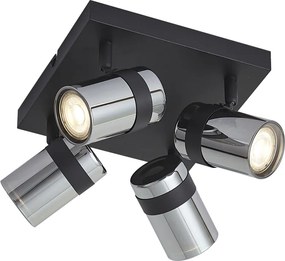 Stropný reflektor čierny s dymovým sklom 4-svetlá otočný a naklápací - Gianni
