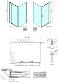 Polysan, Easy Line obdĺžniková/štvorcová sprchová zástena pivot dvere 900-1000x1000mm L/P,brick sklo, EL1738EL3438